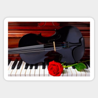 Red Rose And Black Violin Sticker